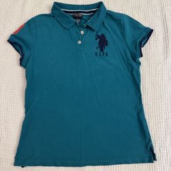 U.S. Polo Assn Women’s Polo Shirt Size L Fitted Teal Turquoise 