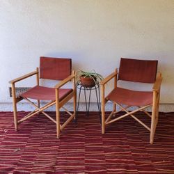 Vintage Danish Teak Folding Canvas Patio Chairs