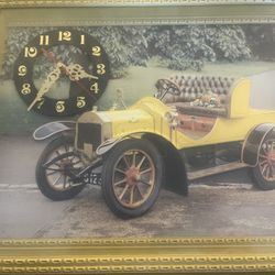 vintage Framed Clock Embossed 3D Picture with Motor Car by albatros