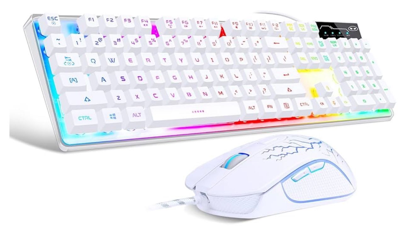 Gaming Keyboard and Mouse Combo, K1 RGB LED Backlit Keyboard with 104 Key for PC/Laptop(White)