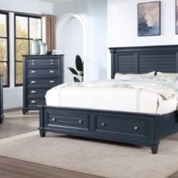 Brand New Blue 4pc Queen Bedroom Set (Available In California & Eastern King)
