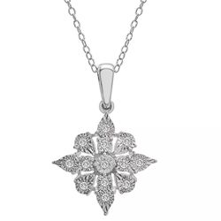 Diamond Cluster 18" Pendant Necklace (1/10 ct. t.w.) in Sterling Silver (NEW)