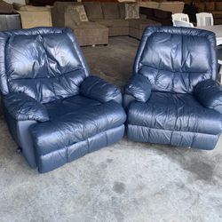 Blue Leather Recliner Chairs “WE DELIVER”