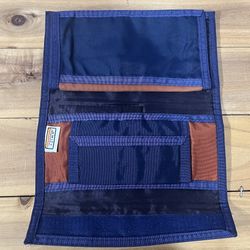 NEW OLD STOCK: SUPER FUN VELCRO VINTAGE NYLON WALLET AMITY NAVY BLUE TRI- FOLD DESIGN! 