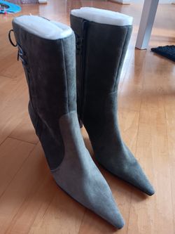Nine West Olive Green Suede Heeled Boots