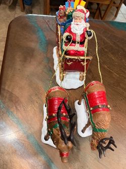 Santa Claus Sleigh with Reindeer Figurine Set
