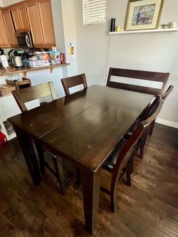 High-Top Dining Table + 4 Chairs + Bench (Extending)