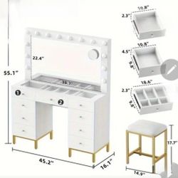 Vanity Desk, Mirror & Stool