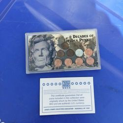Lincoln PENNIES 9 DECADES with COA Papers