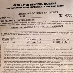 Cemetary Plots (6) Glen Haven Memorial Gardens