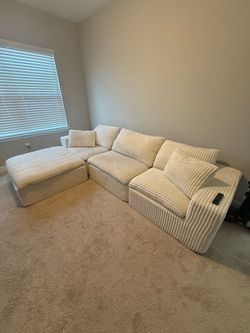 Cream Corduroy Modular Sectional with Ottoman