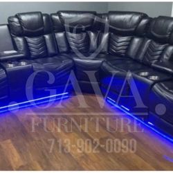 Seccional Nuevo En Caja Piel 3 Pz Reclinables Manual Bocinas Con Luces Led Envios Hoy Mismo 