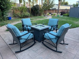 Outdoor patio fire pit table with 4 chairs