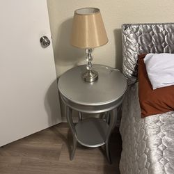 Wooden side table and lamp