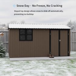 12x10 Ft Metal garden sheds outdoor storage sheds brown with window