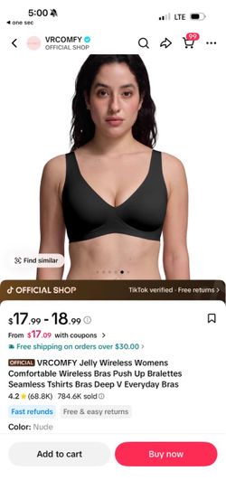 VRCOMFY Wireless Push-up Bra – Size Small – Black – New With Tags