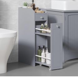 Slim Storage Cabinet, Narrow Storage Organizer with Slide Out Drawers, Freestanding Toilet Paper Holder, Small Space Skinny Cabinet for Bathroom Kitch