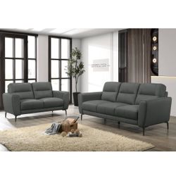 Grey Top Grain Leather Sofa Loveseat Set Brand New In Box Firm Price $999