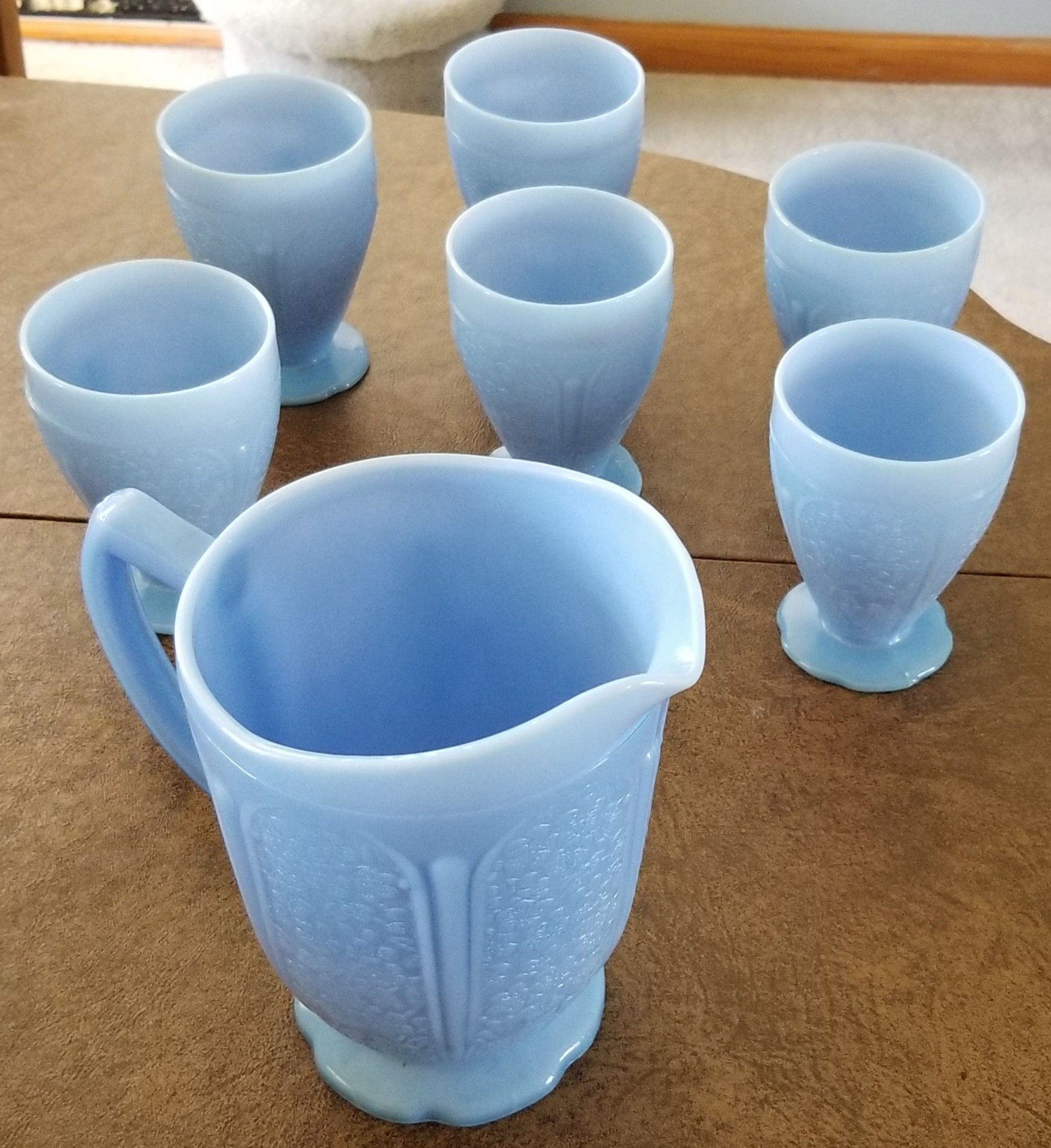 Depression Glass Pitcher and 6 Tumblers