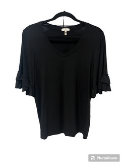 Black V-Neck Ruffle Sleeve Top (S)