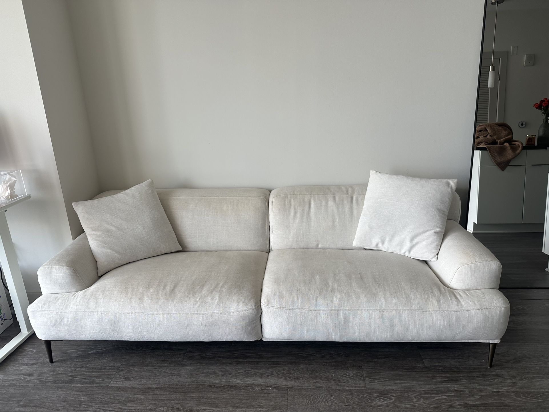 White Sofa: Article Aniston 91” Sofa - Quartz White