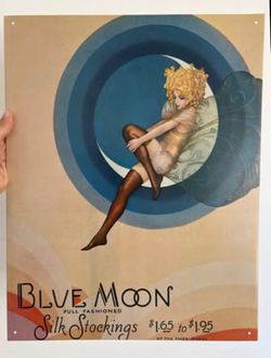 Vintage Repro Blue Moon Silk Stockings Nymph Fairy Full Fashion Metal Sign 14x12