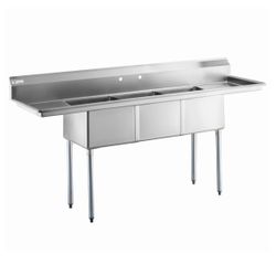 90” 3-Compartment Sink Stainless 18x18x12 W/ Drainboards