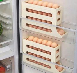 2PCS Transparent Automatic Rolling Egg Dispenser, Space-Ator Egg Tray, Suitable For Refrigerator, Kitchen, Cabinet, And Dining Table