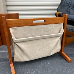 Brdr Furdo Danish Mid Century Modern Teak and Linen Double Magazine Rack