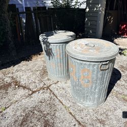 2 large Galvanized  Vintage Trash Cans.32 gallon. 