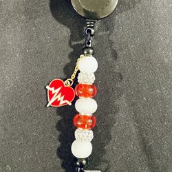Beaded Badge Reel, Medical Uniform Accessory, Valentine’s Day