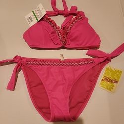 Hobie 2 Piece Bikini Size Large Pink With White And Black Trim Nwt