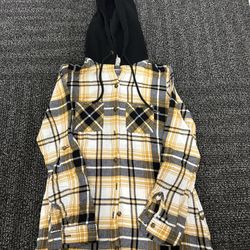 No Boundaries Junior's Plaid Button-Down Hoodie Shirt Sz XS