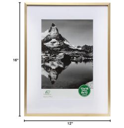 Set of Two 12” x 16” Gold Aluminum Picture Frame Matted Gold Photo Poster Frame home decor