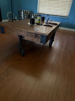 Rustic Wood Coffee Table with Casters