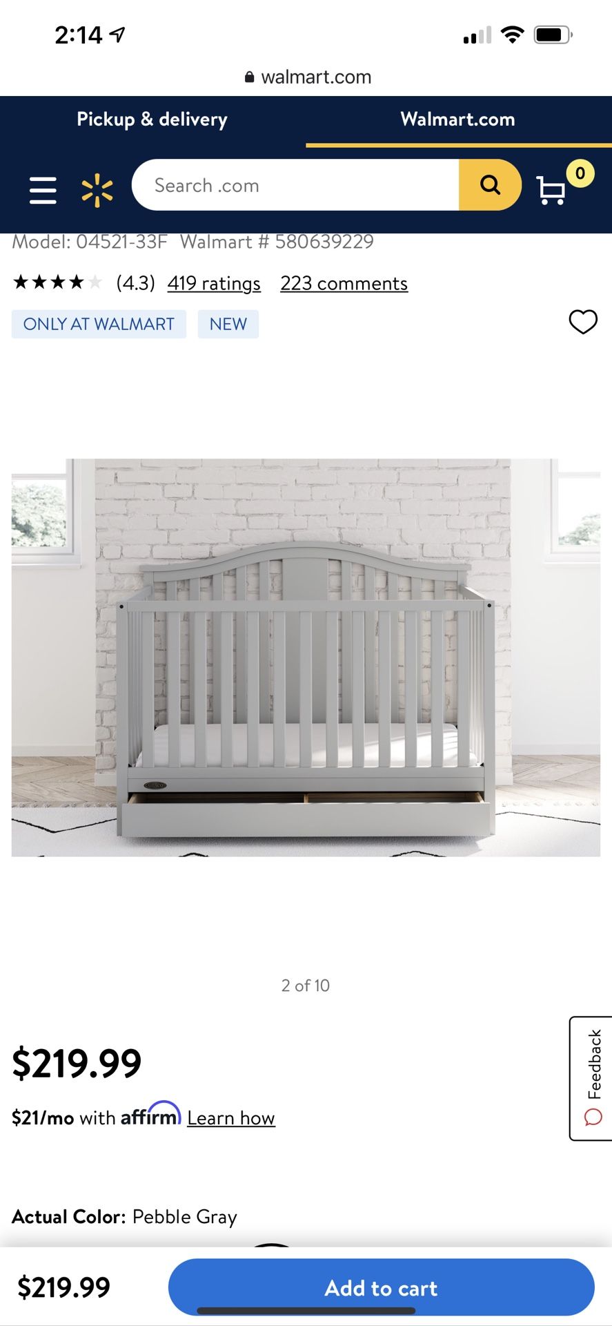 Graco Solano 4 in 1 Convertible Crib with Drawer Pebble Gray