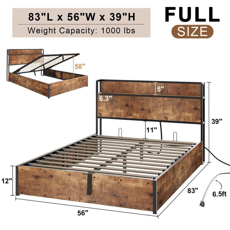 Shila Lift Up Storage Bed Frame And Charging Station 