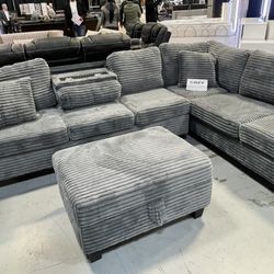 Cozy Corduroy Sectional – now with a FREE Storage Ottoman!