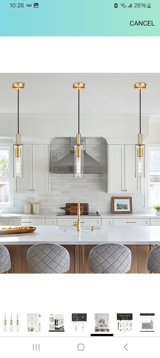 3 Pack Brushed Gold Pendant Lights $70