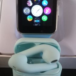 A-Series Powder Blue Smart Watch + 5.0 Wireless Earbuds 