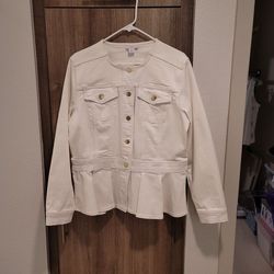 LIZ CLAIRBORNE JEAN  JACKET SIZE XL WHITE