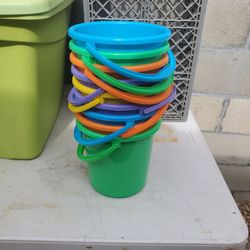 Set of Colorful Plastic Buckets with Handles