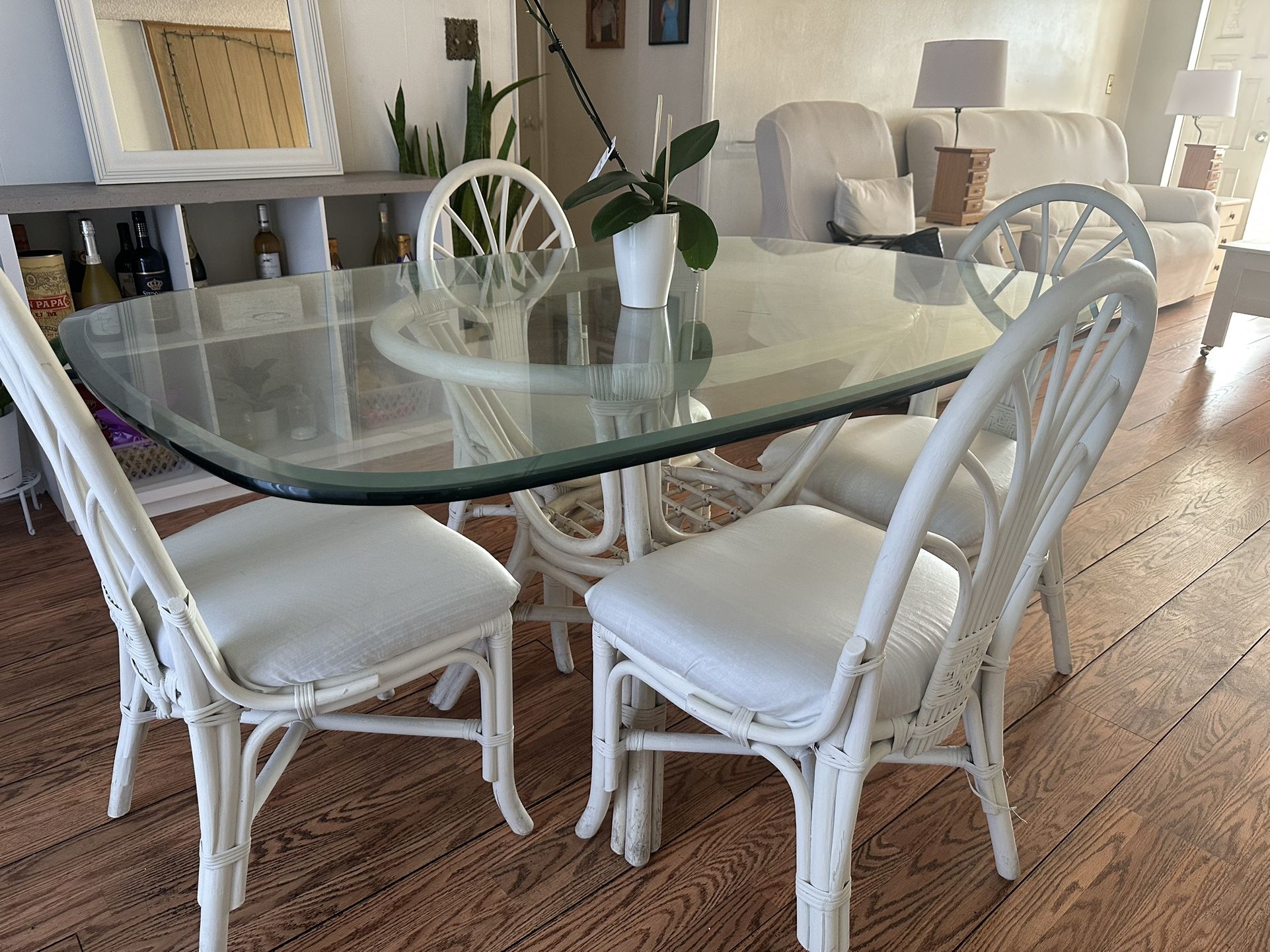 set of 4 glass wooden table and chairs