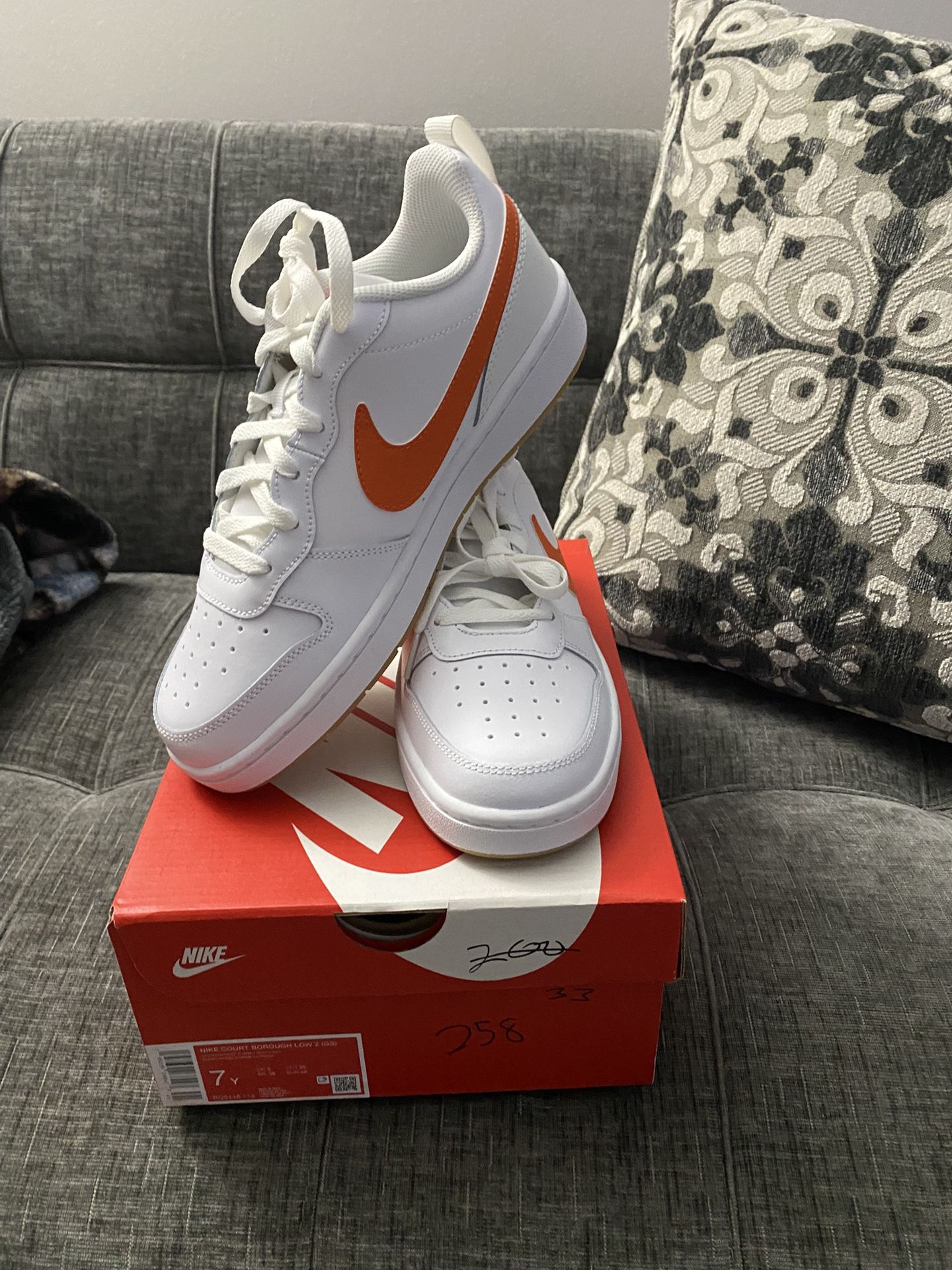 Nike Court Borough Low 8.5W 7Y Orange Swoosh