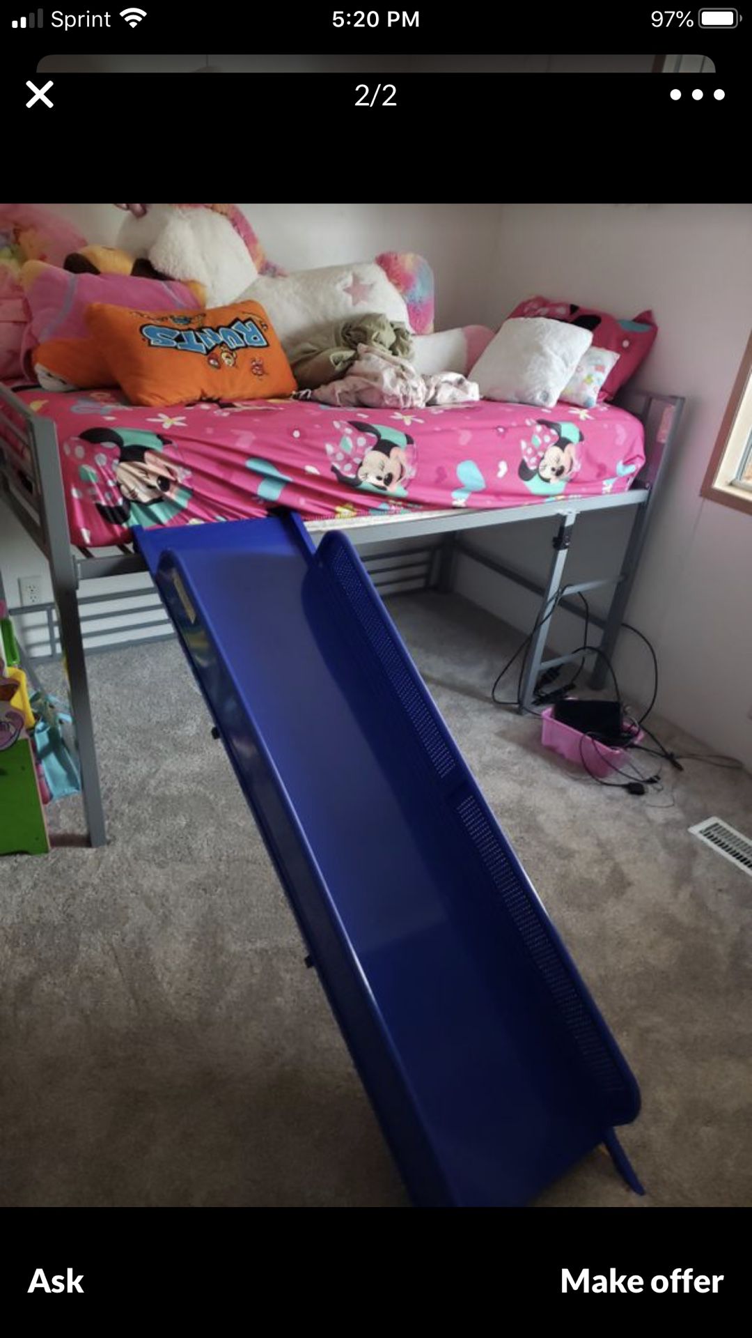 Kids loft bed with slide w/mattress