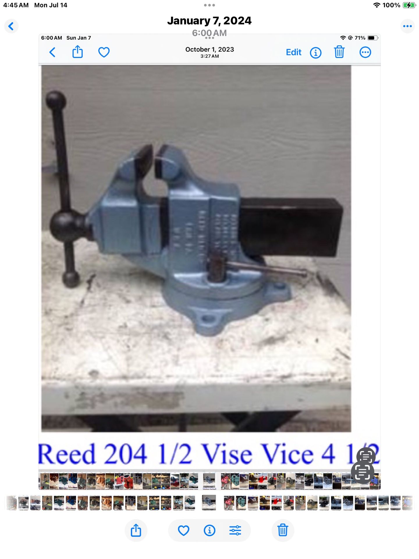 Reed 204 1/2 Vise / 4 1/2 Jaws / Opens 7 Inches / Swivel Base / Made In USA Vice / Out Of My Collection
