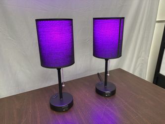 Black Minimal Petite Table Lamp w/ USB & Power Outlet