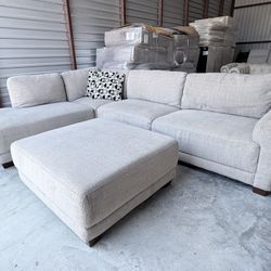 Raylin Fabric Sectional Sofa with Ottoman, Tan