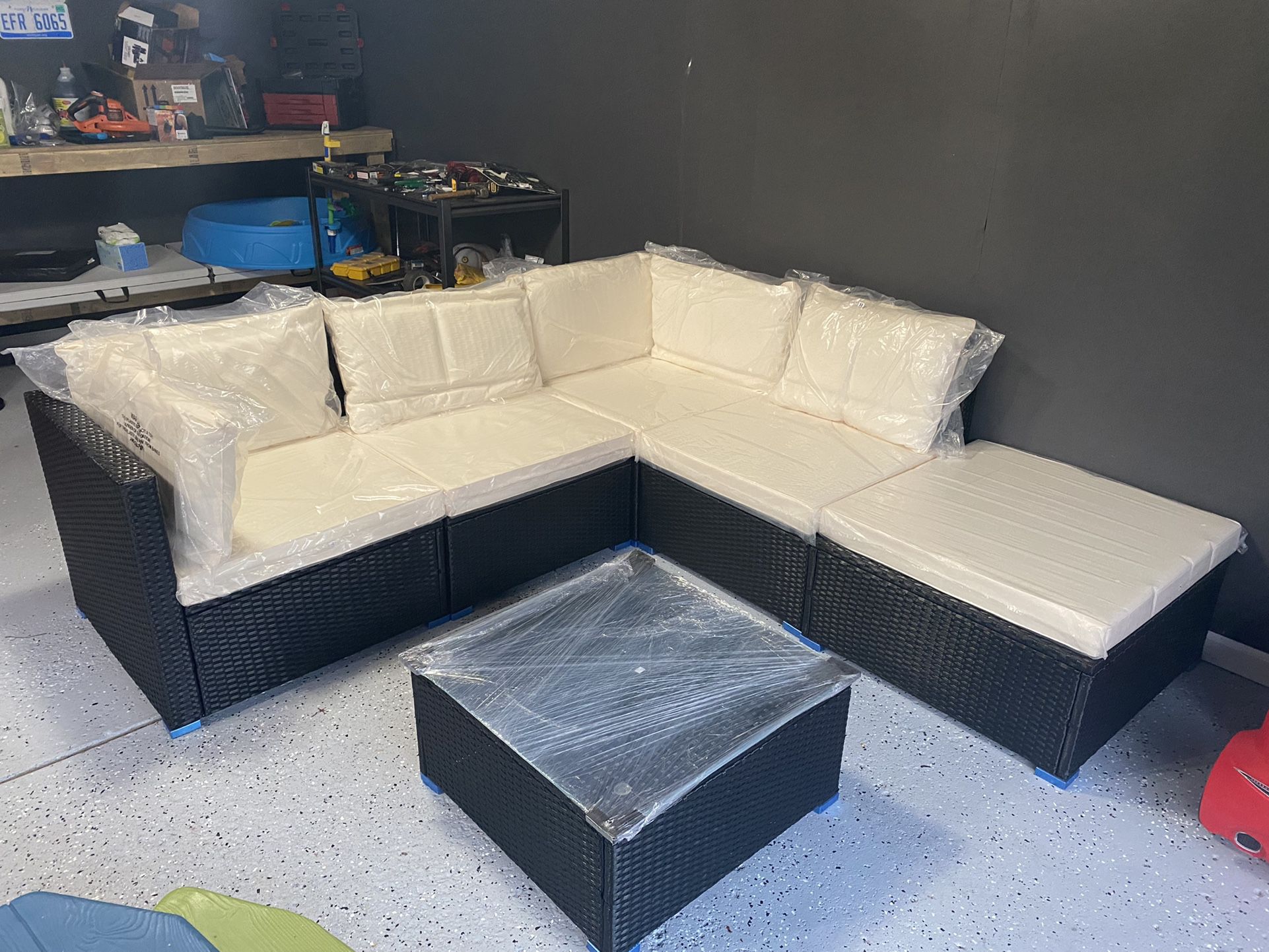 Brand New Never Used Sunfurnn Black Wicker Outdoor Sectional Sofa Set With Glass Table