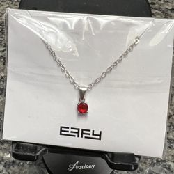 Effy Red Ruby Pendant Necklace CZ on Silver Plate Chain 